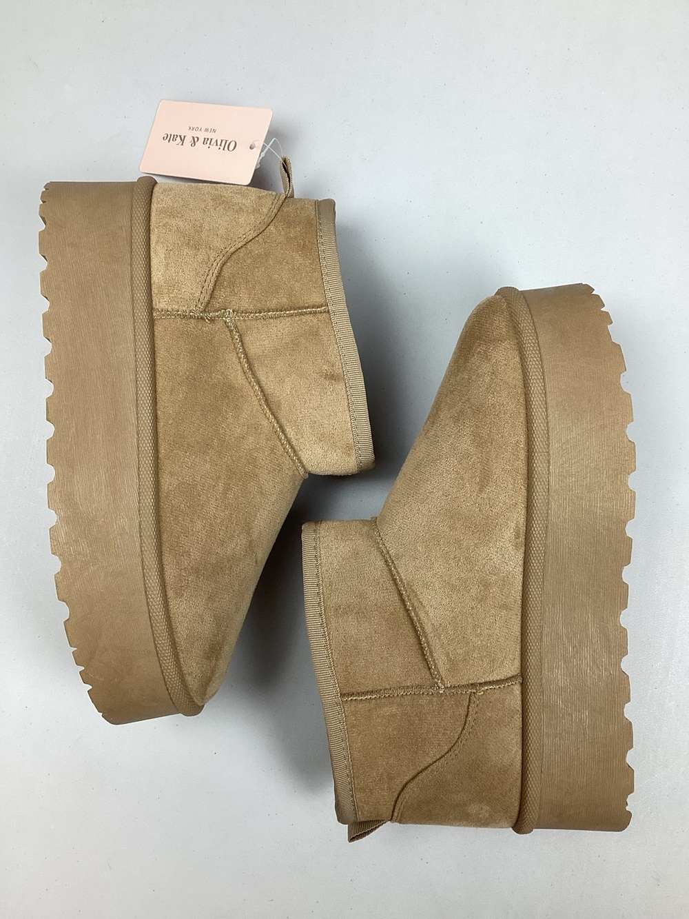 Olivia & Kate Faux Suede Faux Fur Tan Platform Booties Size 9 New With Tag